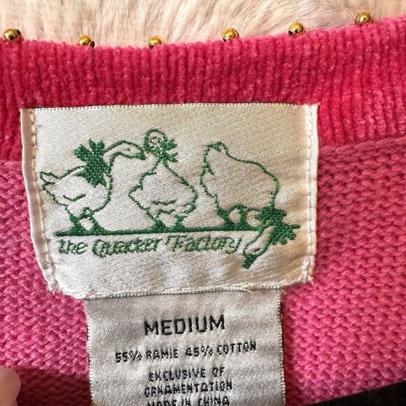 Quacker‎ Factory Sweater Size M Pink Snowman Sequins Long Sleeve Beaded Holidays - Picture 6 of 9